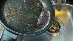 Where should you dispose of cooking fat after frying? Never pour it down the sink.